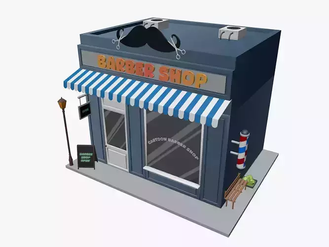 Cartoon Barber Shop Low-poly 3D model