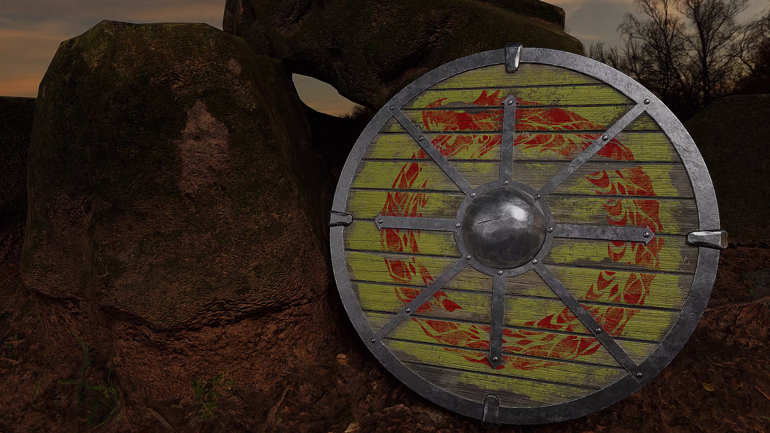 The Viking shield Low-poly 3D model_0