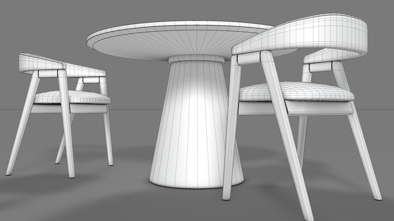 WOODEN TABLE CHAIR 3D MODEL Low-poly 3D model_25