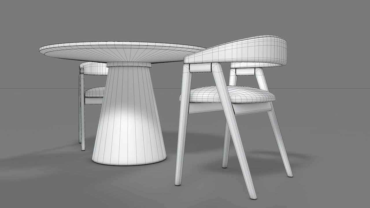 WOODEN TABLE CHAIR 3D MODEL Low-poly 3D model_21