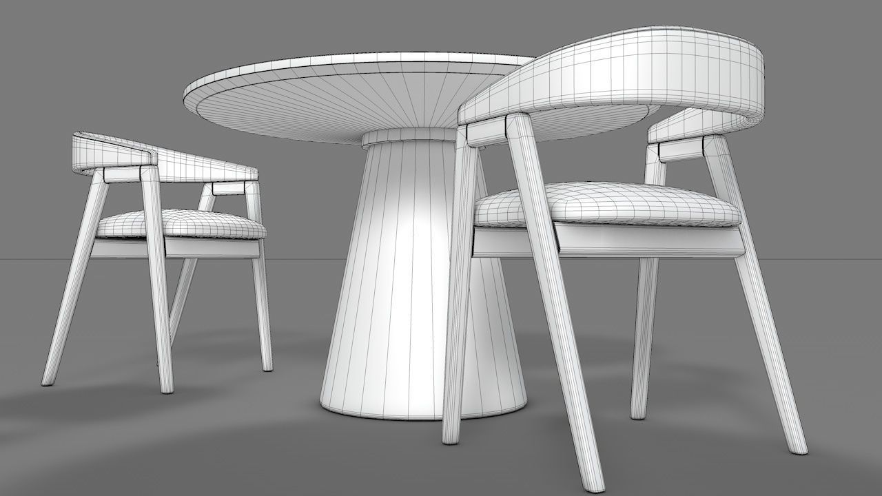 WOODEN TABLE CHAIR 3D MODEL Low-poly 3D model_34