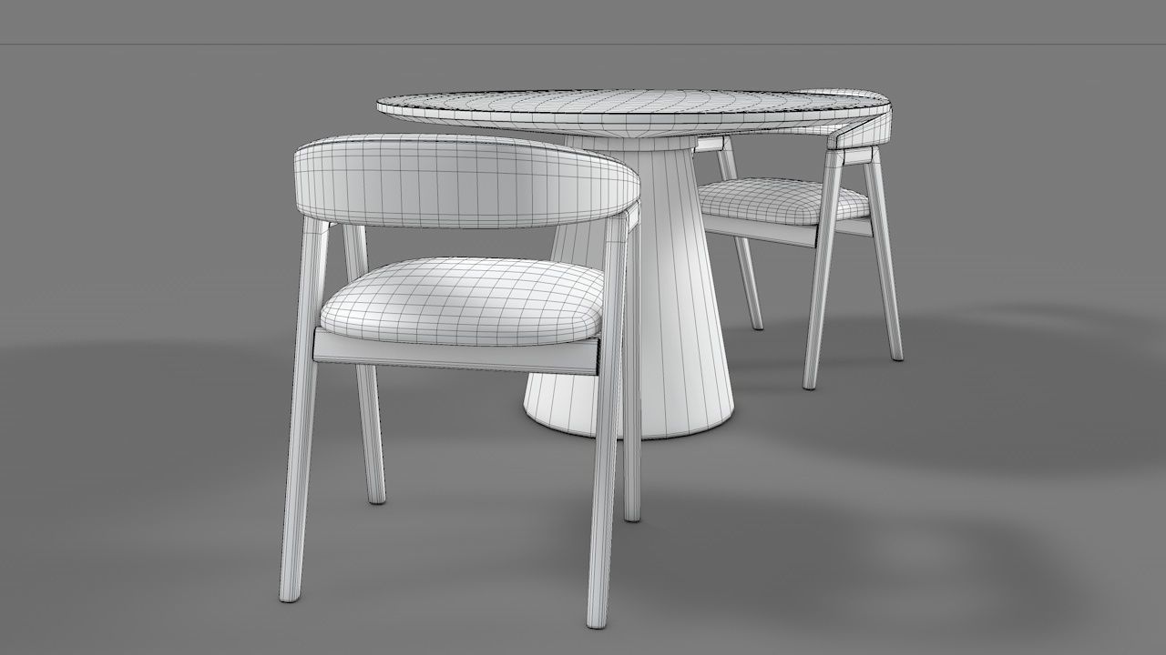 WOODEN TABLE CHAIR 3D MODEL Low-poly 3D model_22
