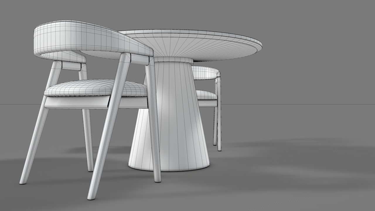 WOODEN TABLE CHAIR 3D MODEL Low-poly 3D model_23