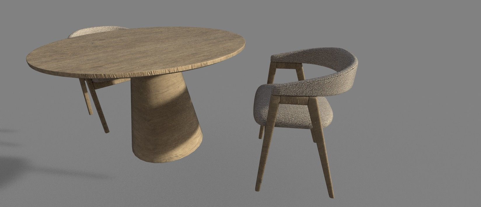 WOODEN TABLE CHAIR 3D MODEL Low-poly 3D model_3