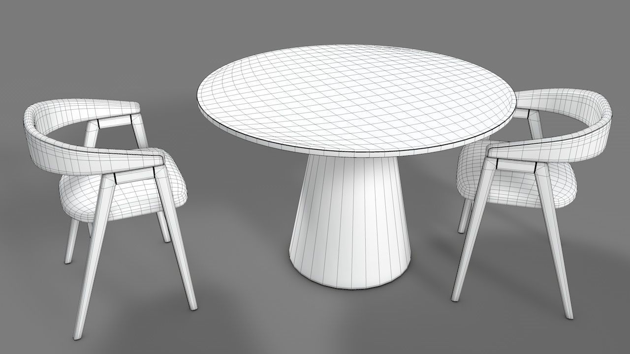 WOODEN TABLE CHAIR 3D MODEL Low-poly 3D model_27
