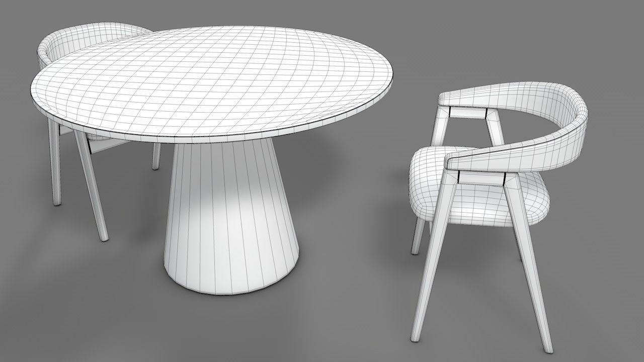WOODEN TABLE CHAIR 3D MODEL Low-poly 3D model_29