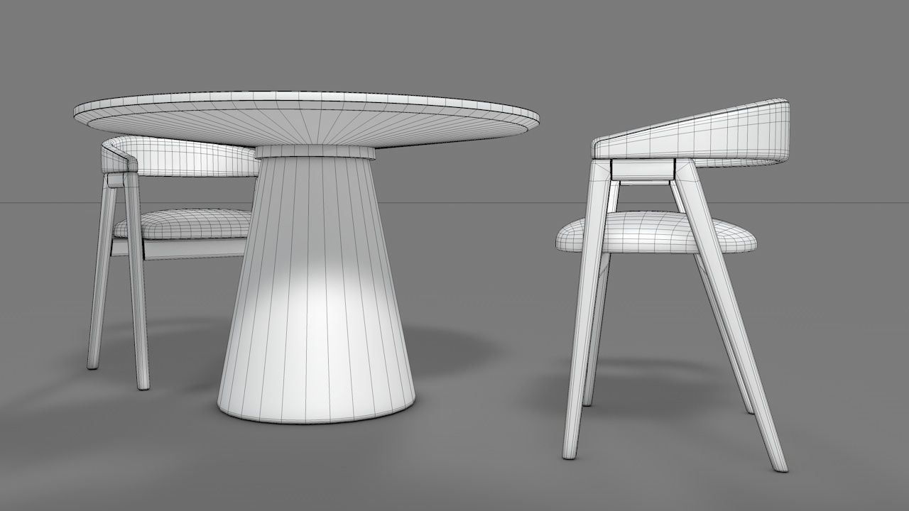 WOODEN TABLE CHAIR 3D MODEL Low-poly 3D model_28