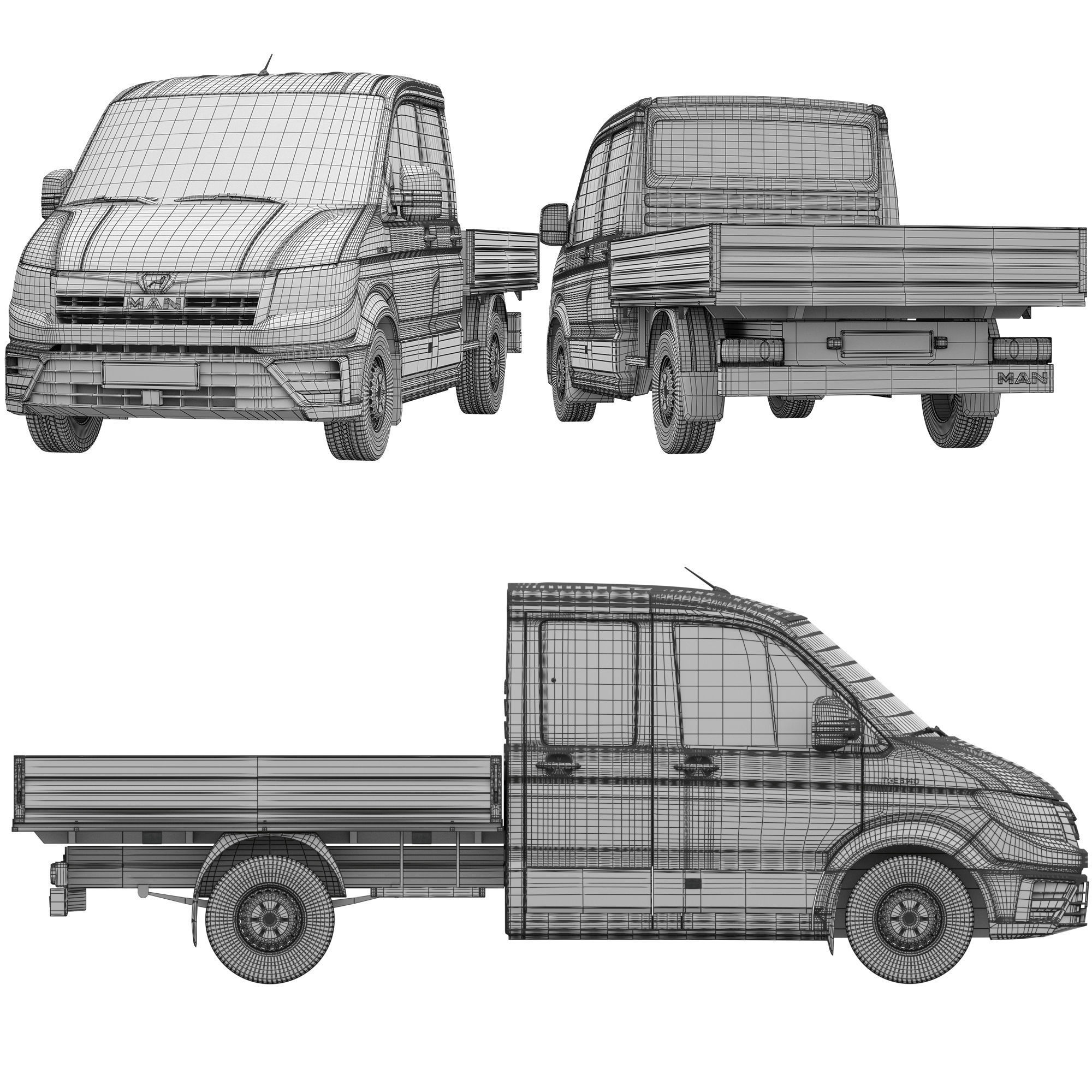 MAN TGE Flatbed Truck Duble 3D model_21