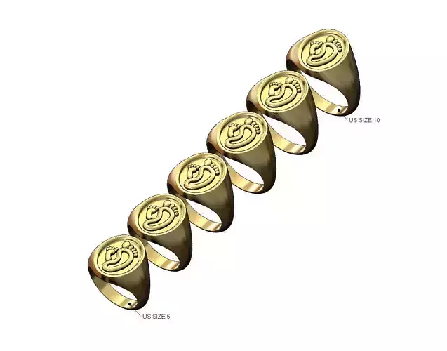 Newborn mom baby foot oval signet ring US sizes 5to10