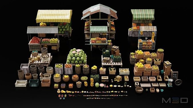 Fruit Market Low-poly 3D model 7