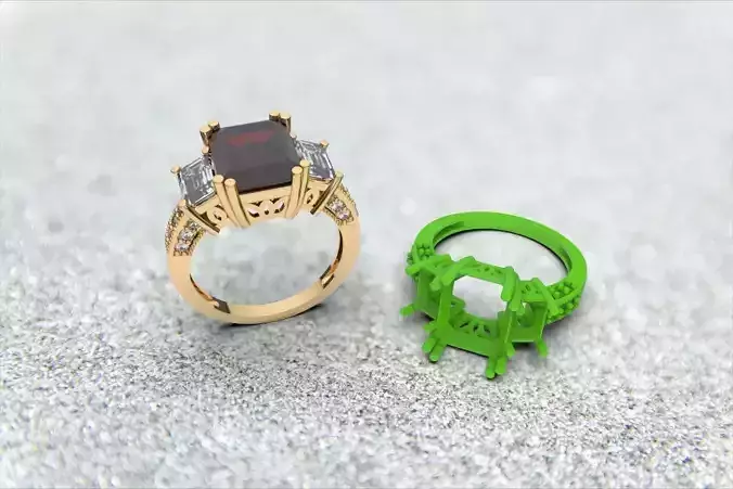 Diamond Emerald Fashion Ring 3D Model 