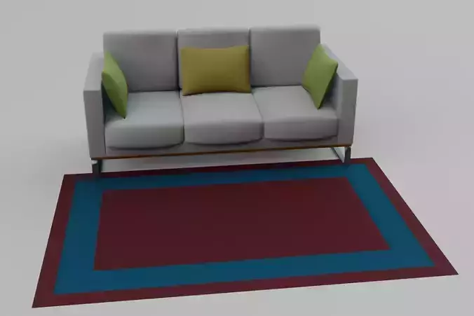 Sofa with red and blue carpet