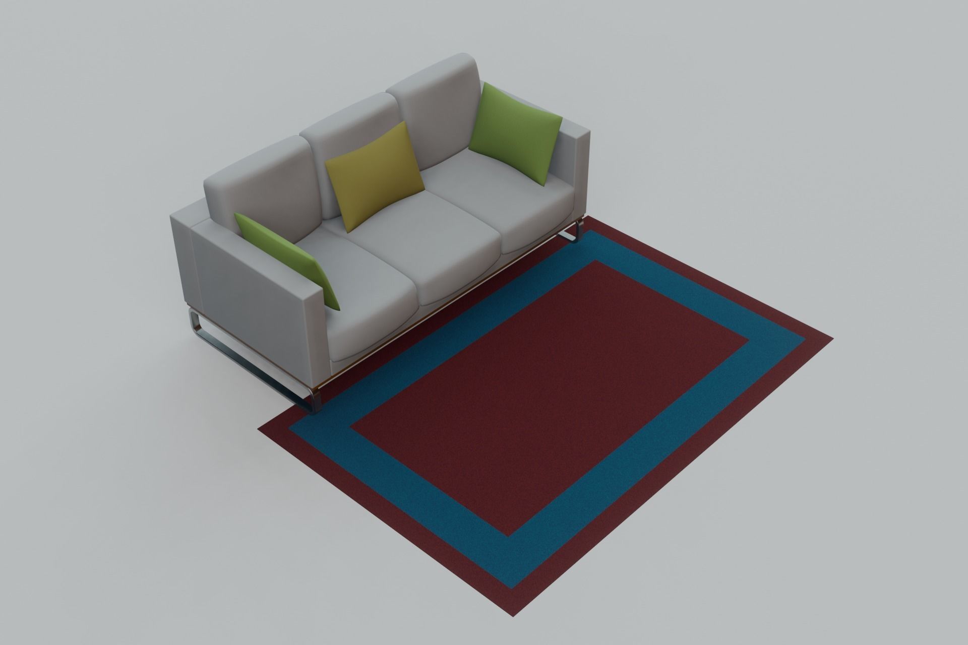 Sofa with red and blue carpet 3D model_3