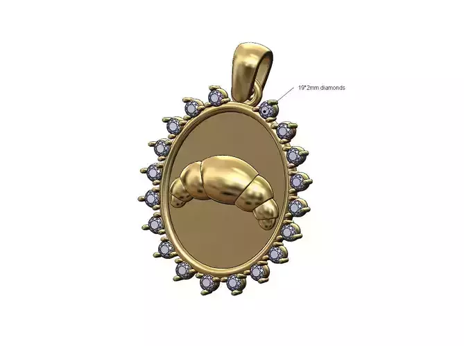 Diamond oval vintage french pastry croissant pendant bail 3D print model