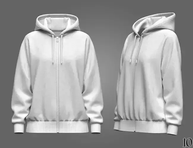 Womans Loose Fit Raglan Sleeve Front Zip Hoodie