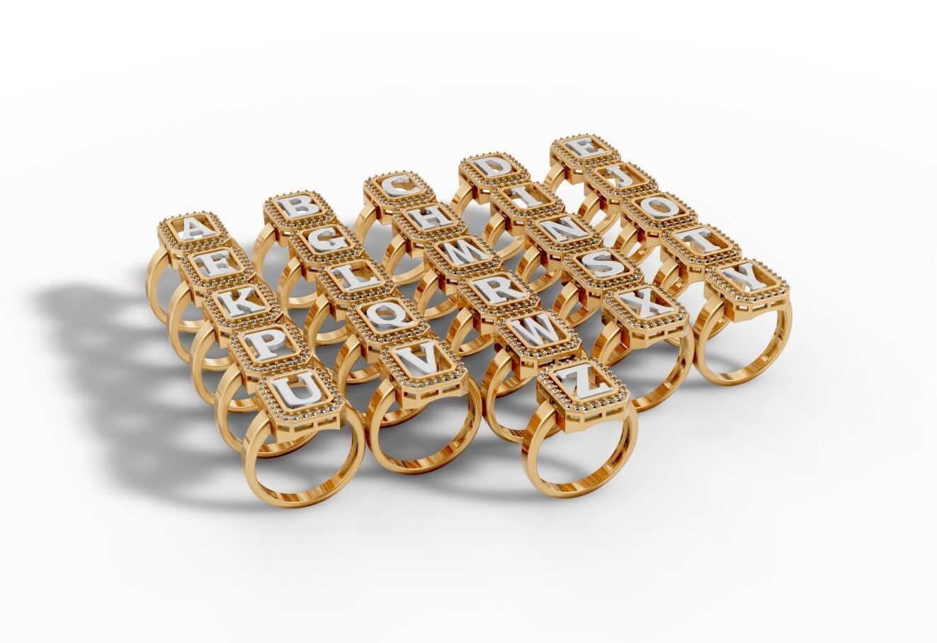 aneis de alfabeto completo 3D print model_1