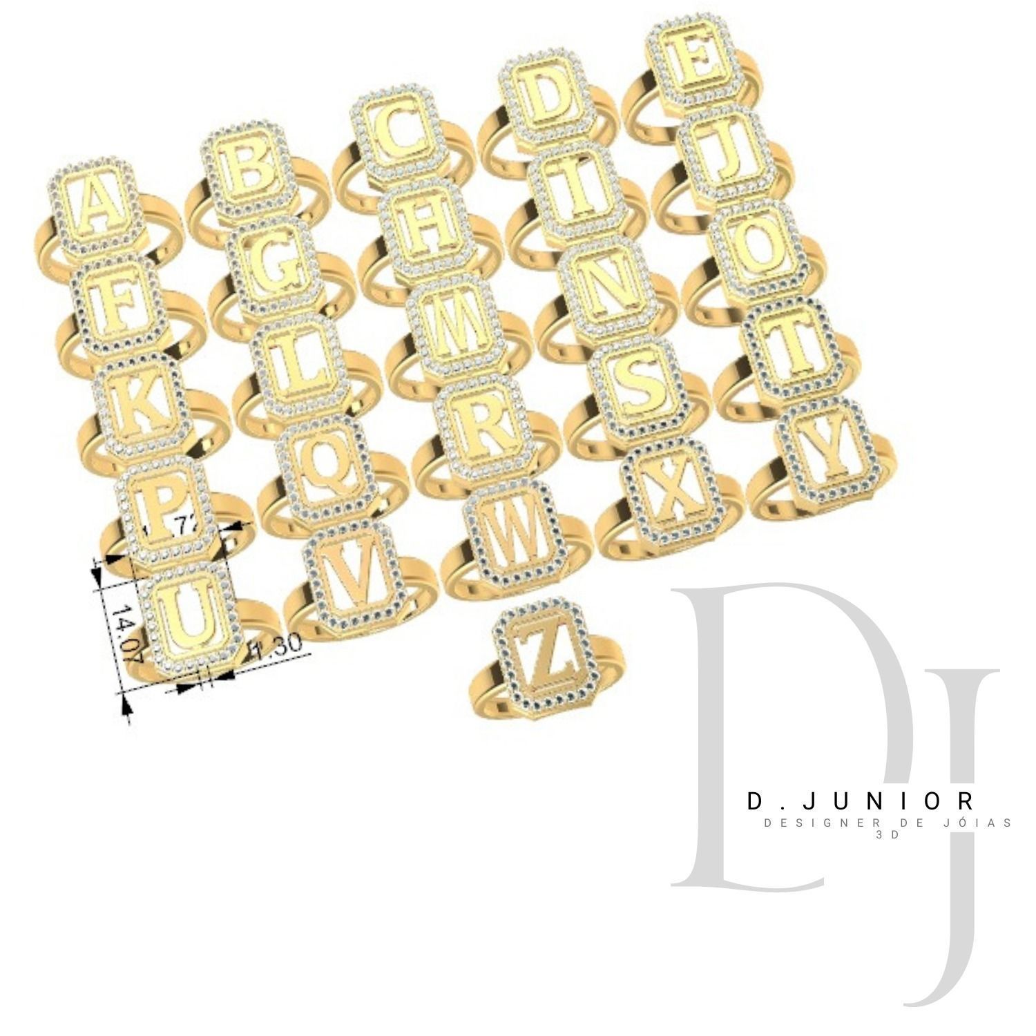 aneis de alfabeto completo 3D print model_3