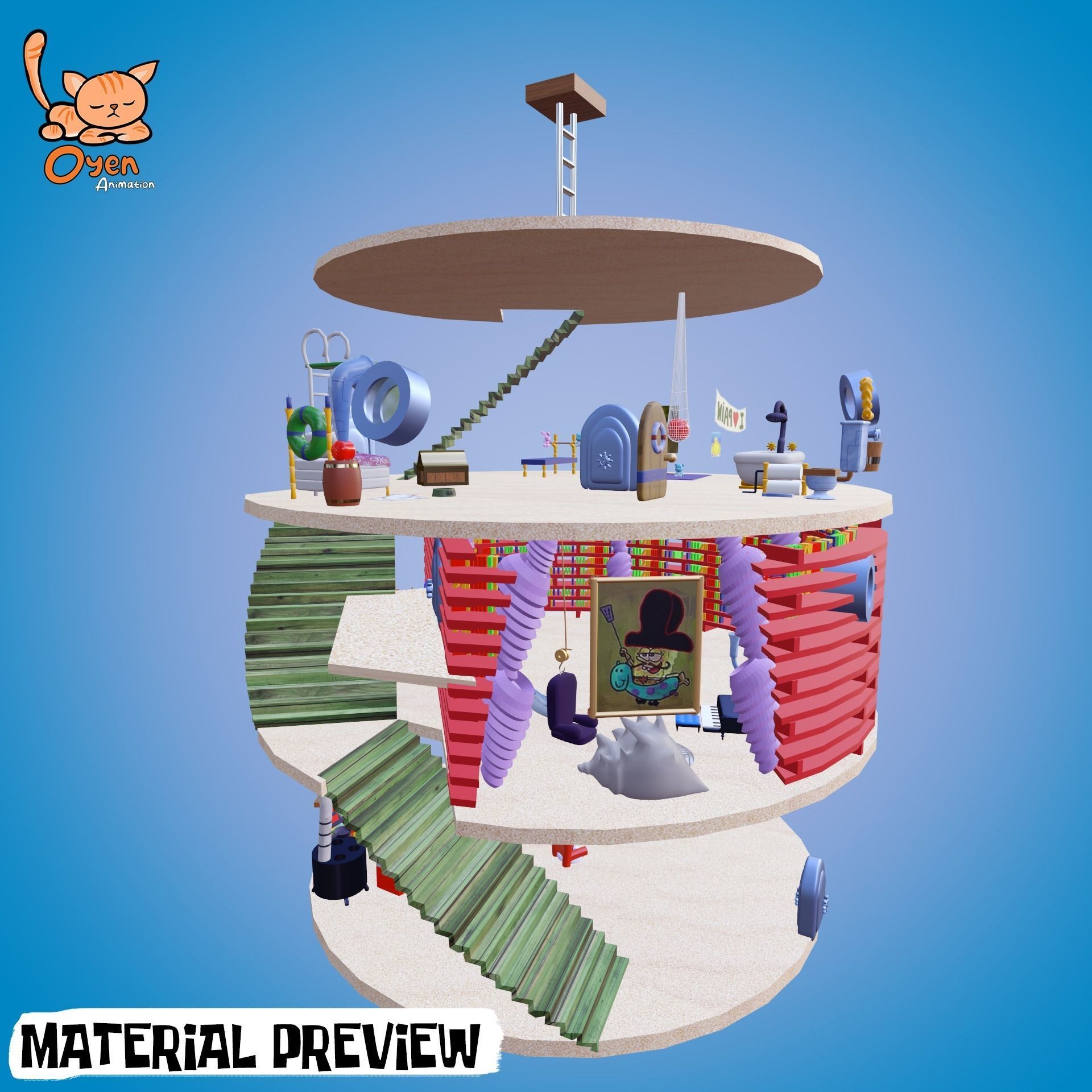 SpongeBob Pineapple House Complete with Inside 3D model_14