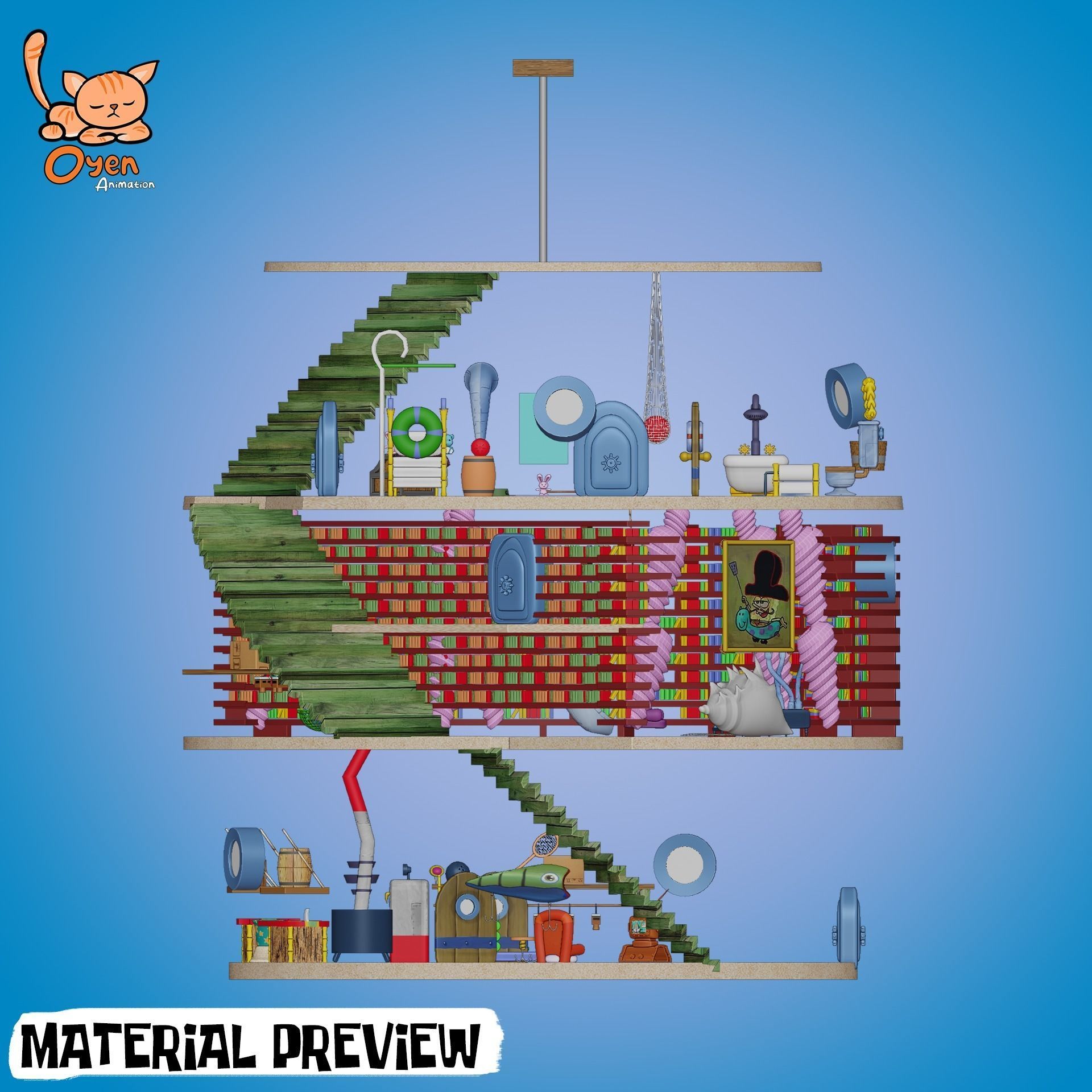 SpongeBob Pineapple House Complete with Inside 3D model_23