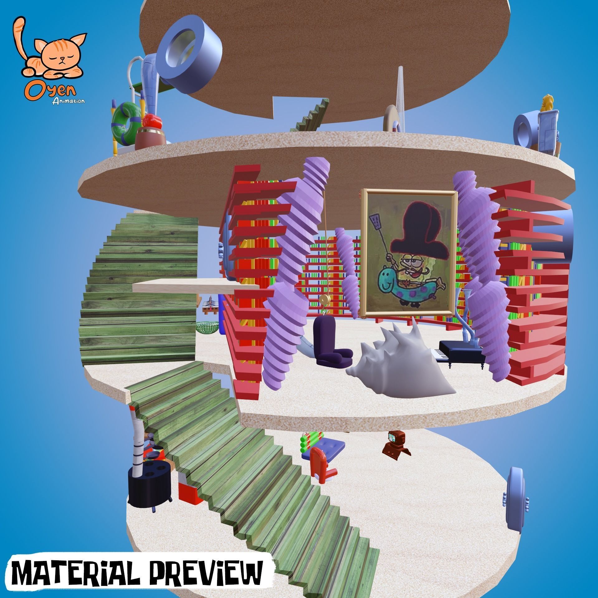 SpongeBob Pineapple House Complete with Inside 3D model_11