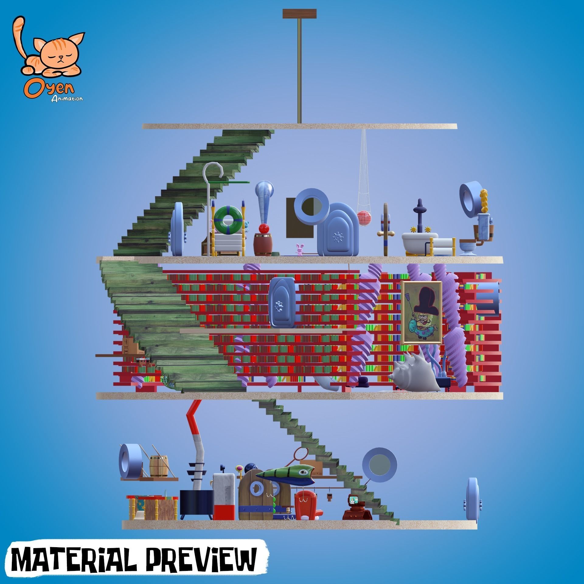 SpongeBob Pineapple House Complete with Inside 3D model_17