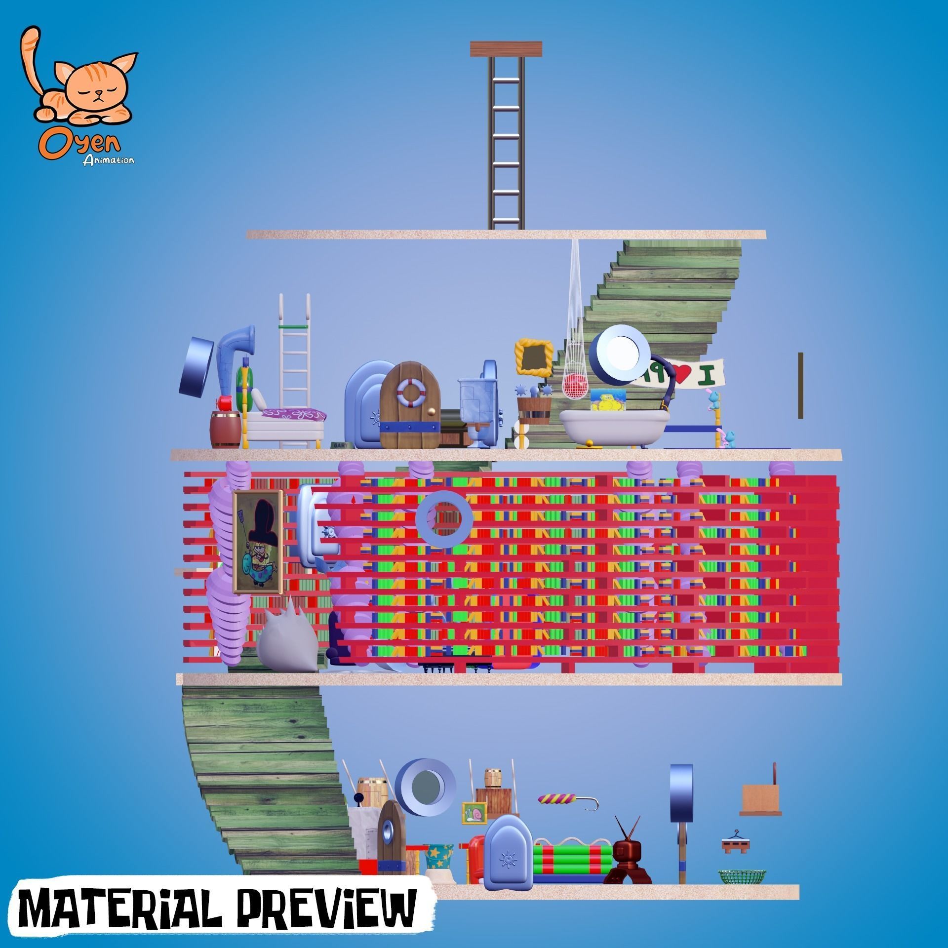 SpongeBob Pineapple House Complete with Inside 3D model_22