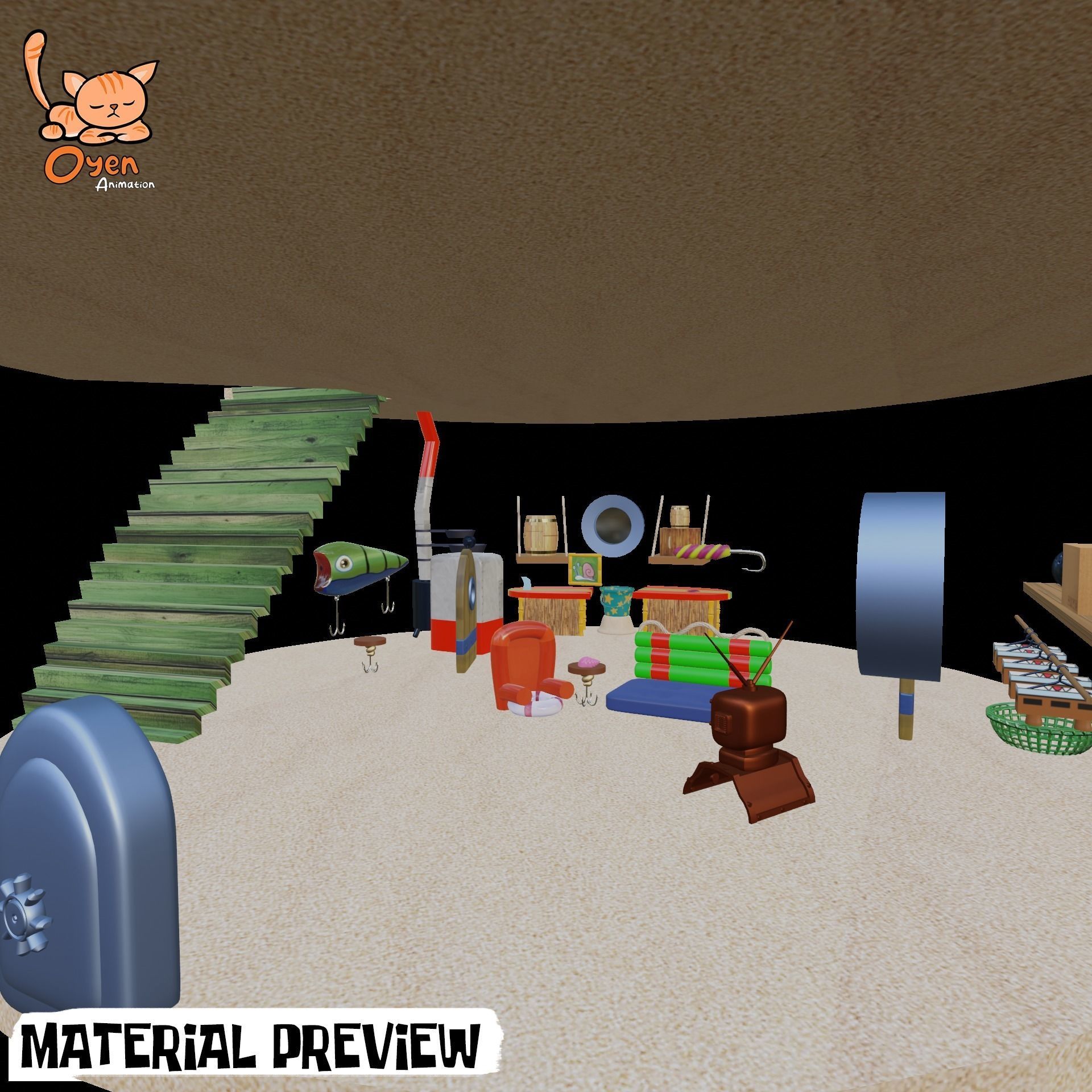 SpongeBob Pineapple House Complete with Inside 3D model_12