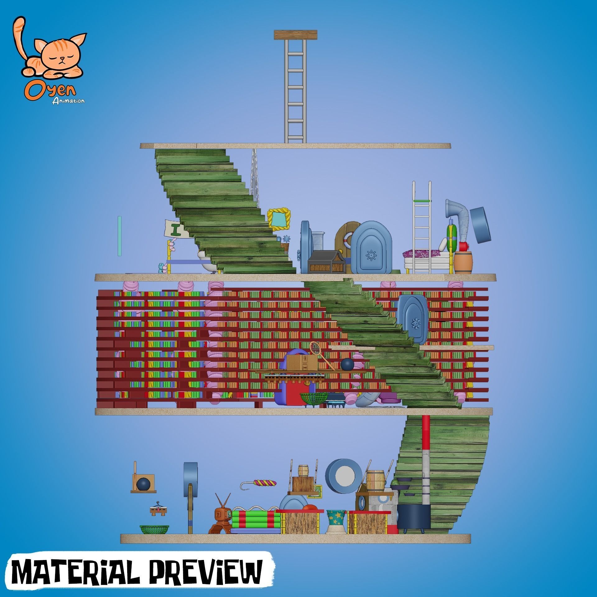 SpongeBob Pineapple House Complete with Inside 3D model_15