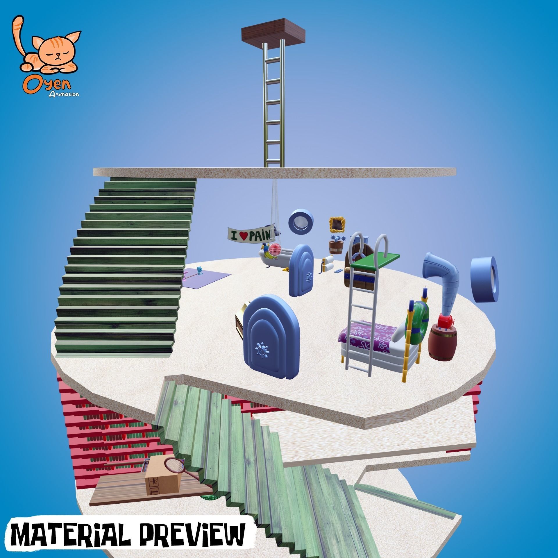 SpongeBob Pineapple House Complete with Inside 3D model_13