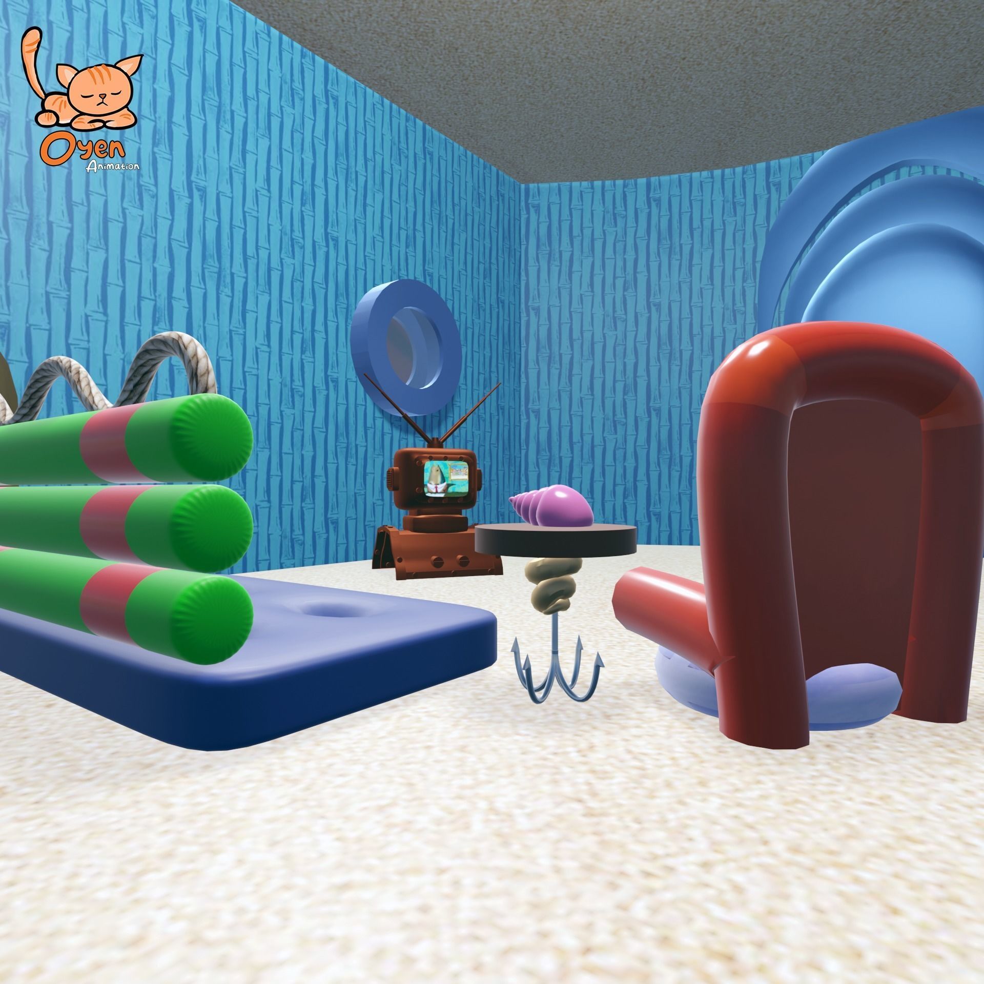 SpongeBob Pineapple House Complete with Inside 3D model_4