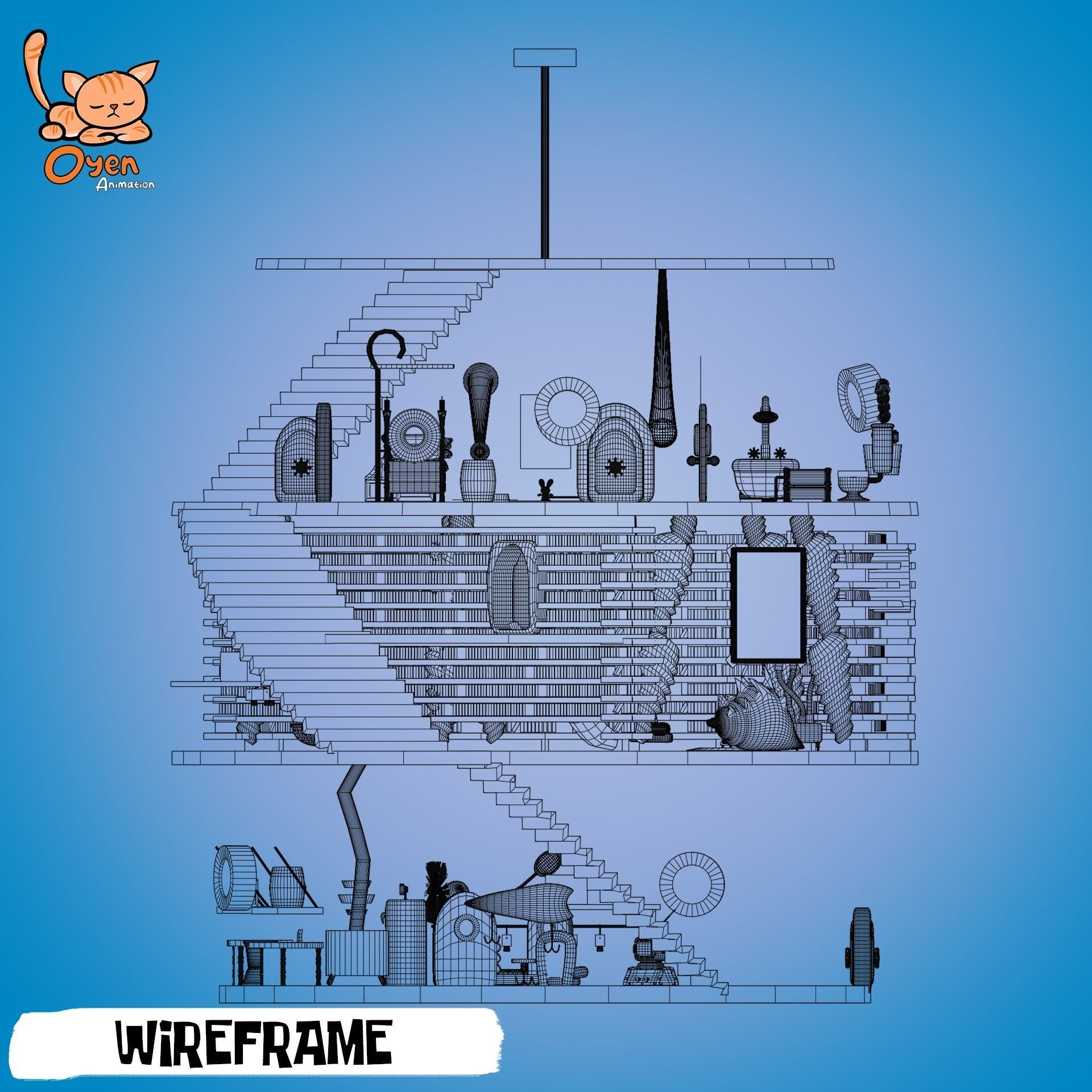 SpongeBob Pineapple House Complete with Inside 3D model_37