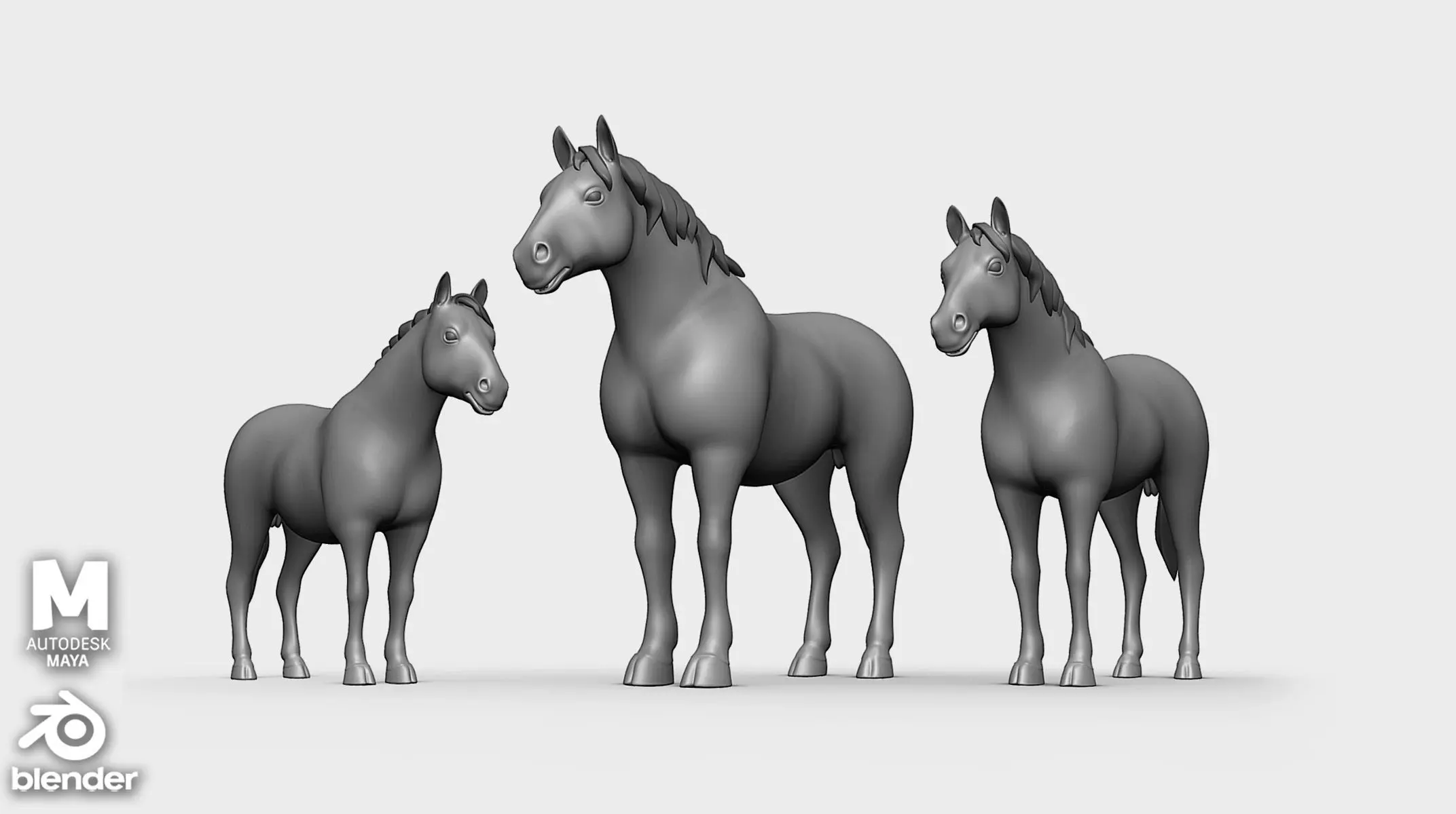 Horse Pack Low-poly 3D model_0