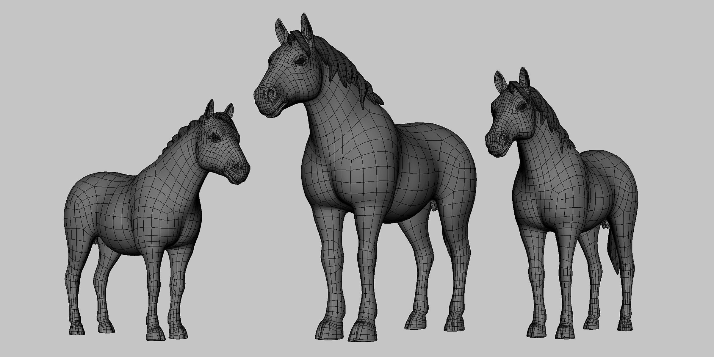 Horse Pack Low-poly 3D model_2