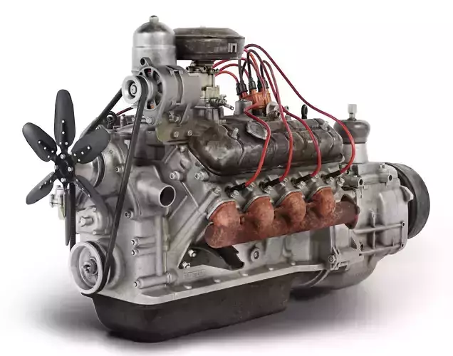 Old engine truck motor ZMZ-53 V8 yk1 Low-poly 3D model