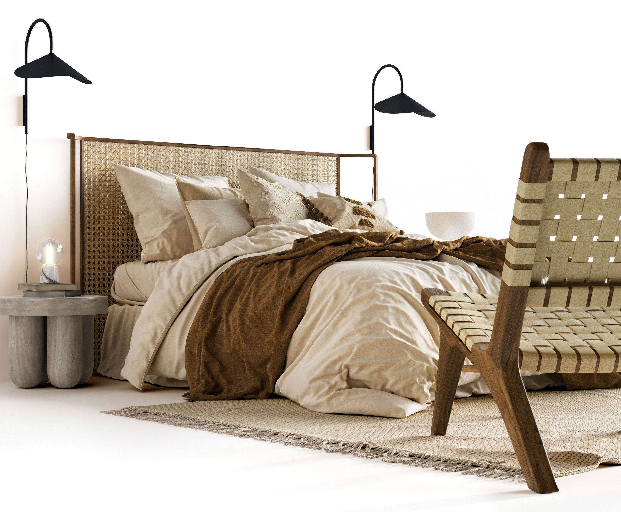 Bed Furniture Interior Set 3D model_2