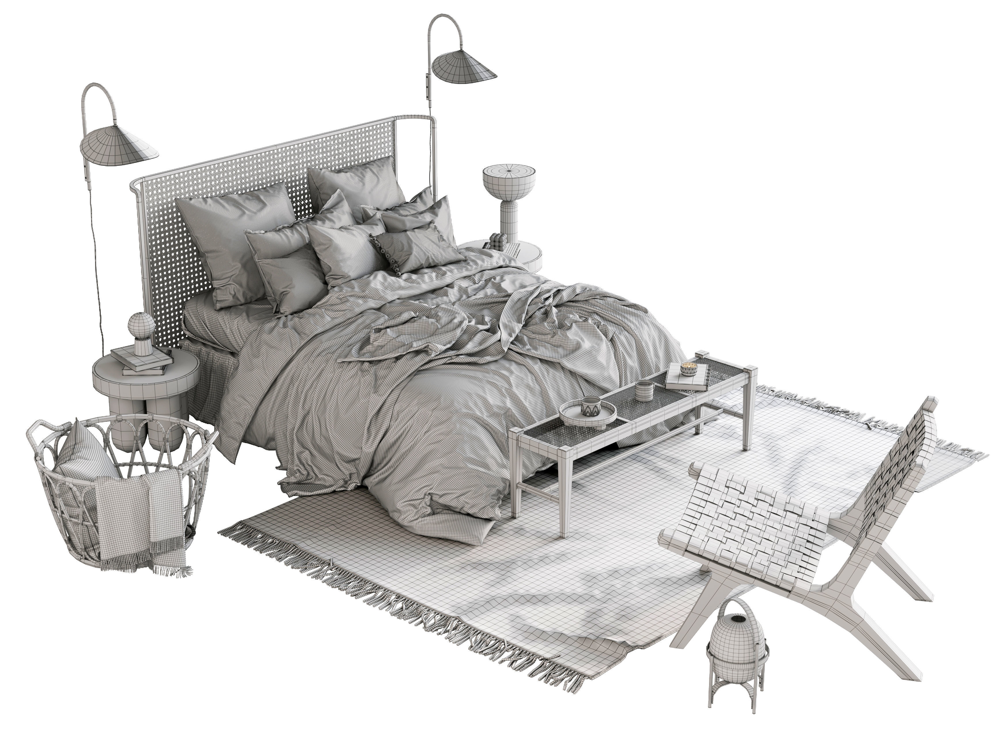 Bed Furniture Interior Set 3D model_9