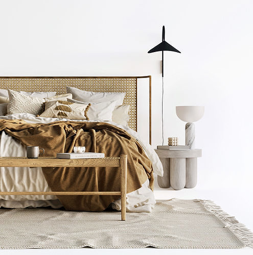 Bed Furniture Interior Set 3D model 2