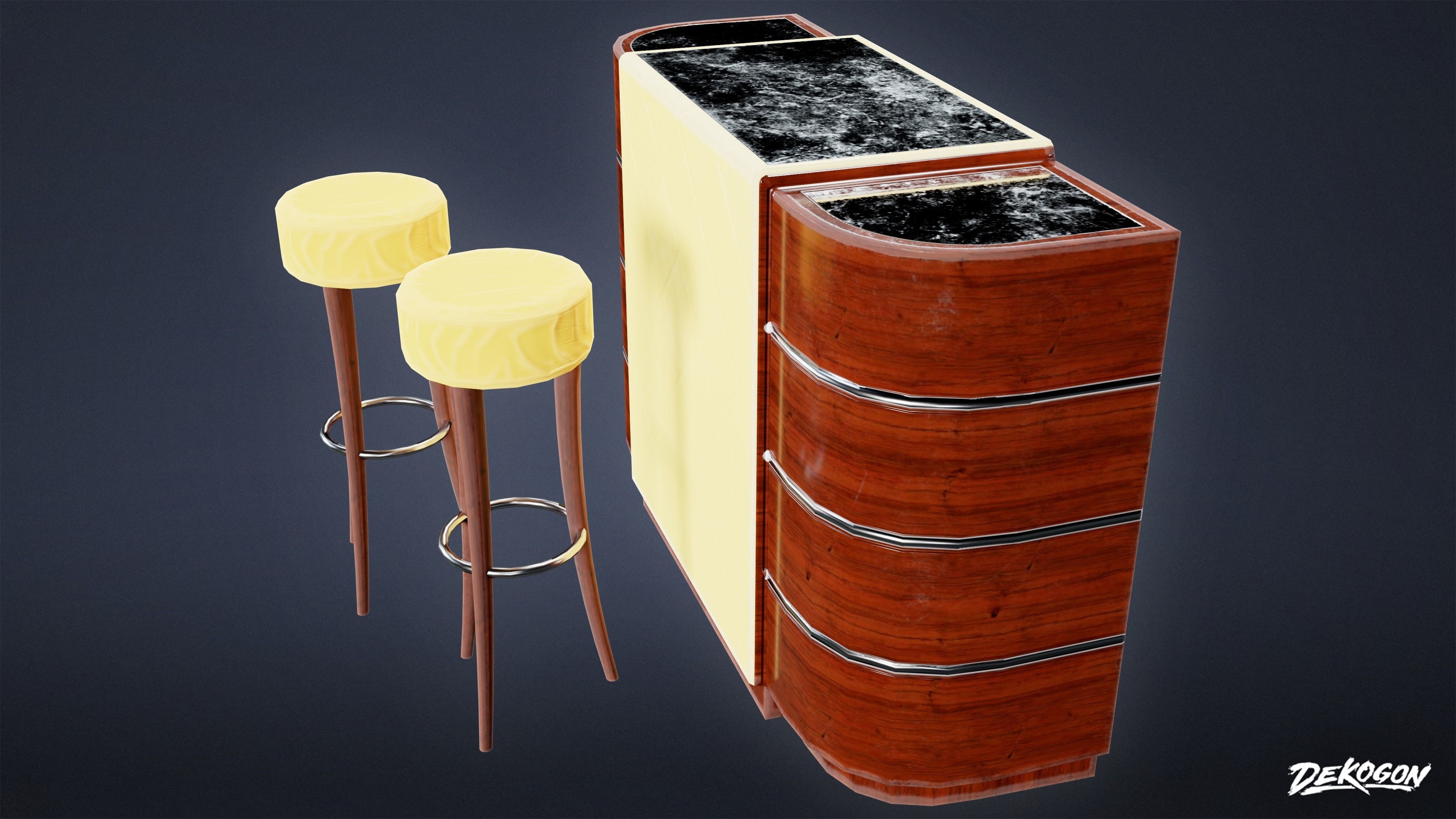 ART DECO - Bar Set 01 - LOW POLY Low-poly 3D model_3
