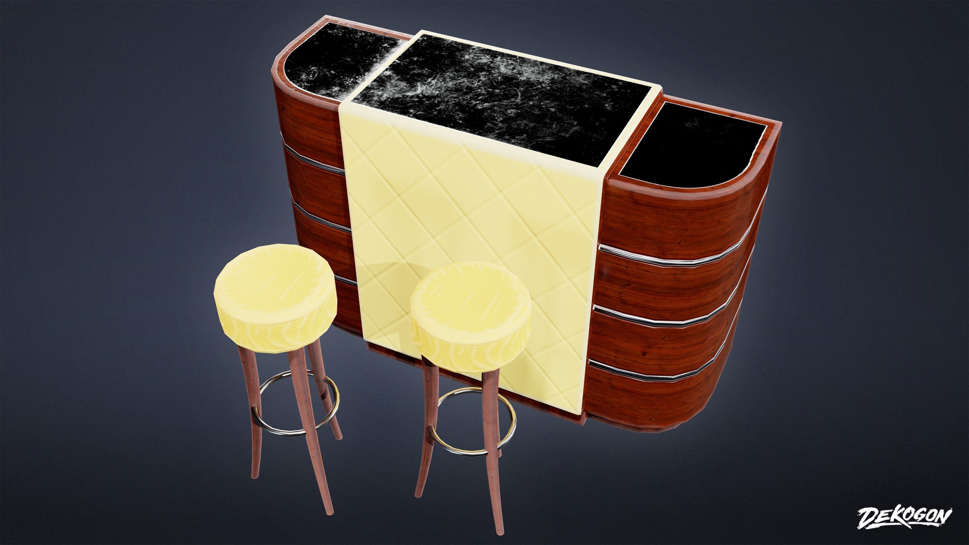 ART DECO - Bar Set 01 - LOW POLY Low-poly 3D model_5