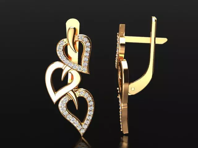 Heart leaves earrings with diamond for 3d print 3D print model