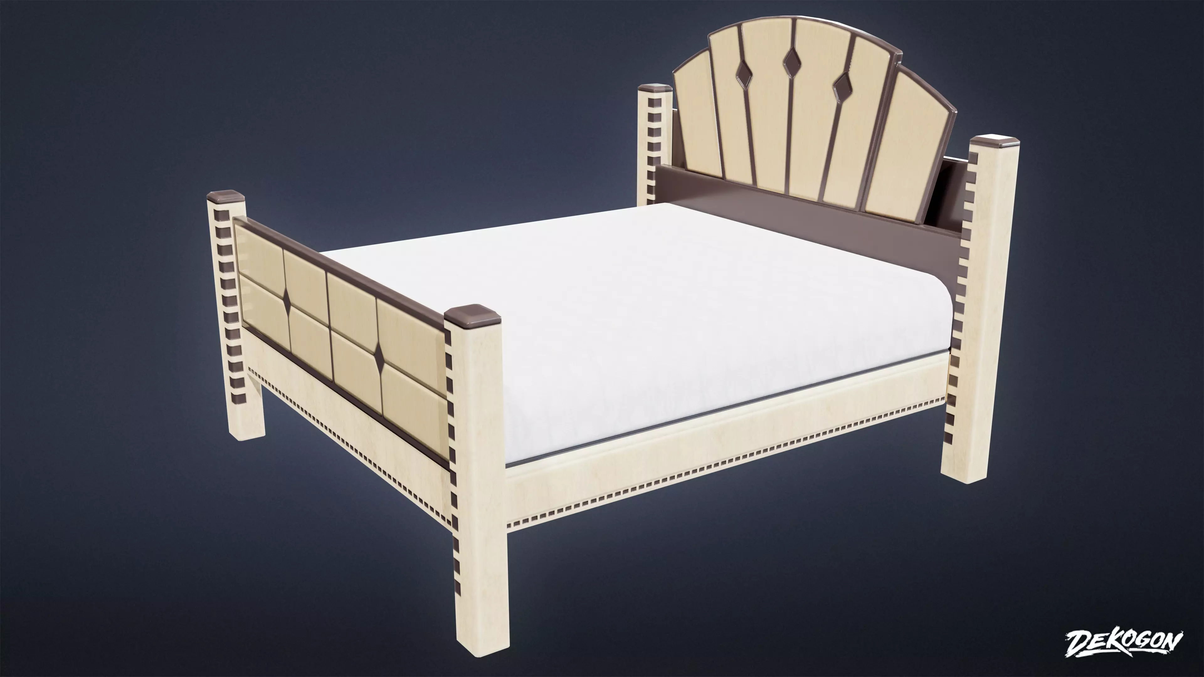 ART DECO - Bed 01 - LOW POLY Low-poly 3D model_0