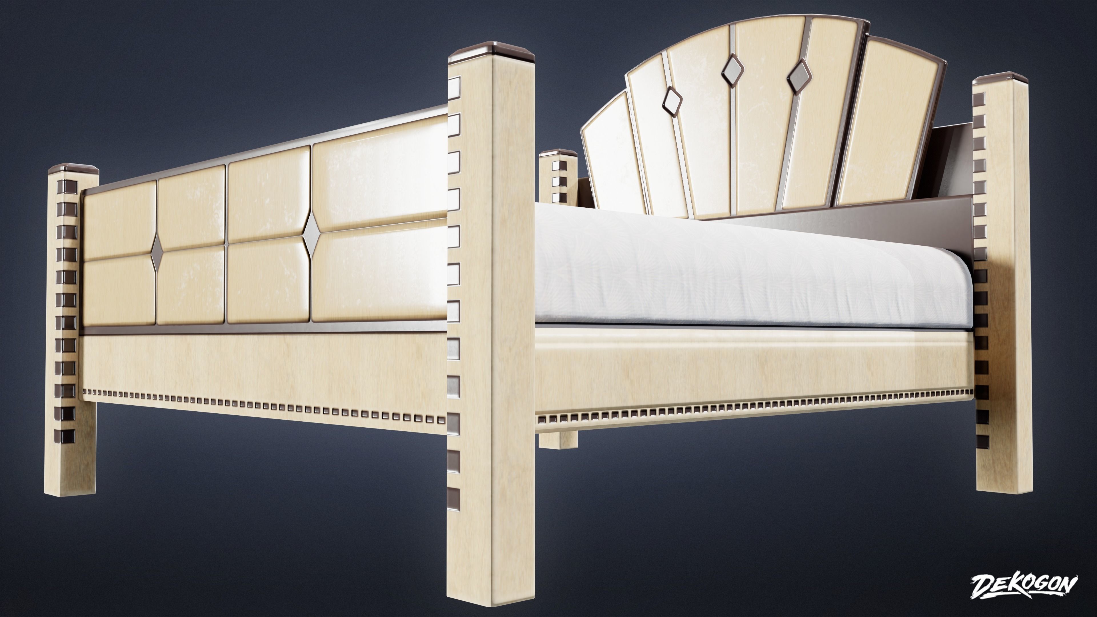 ART DECO - Bed 01 - LOW POLY Low-poly 3D model_6