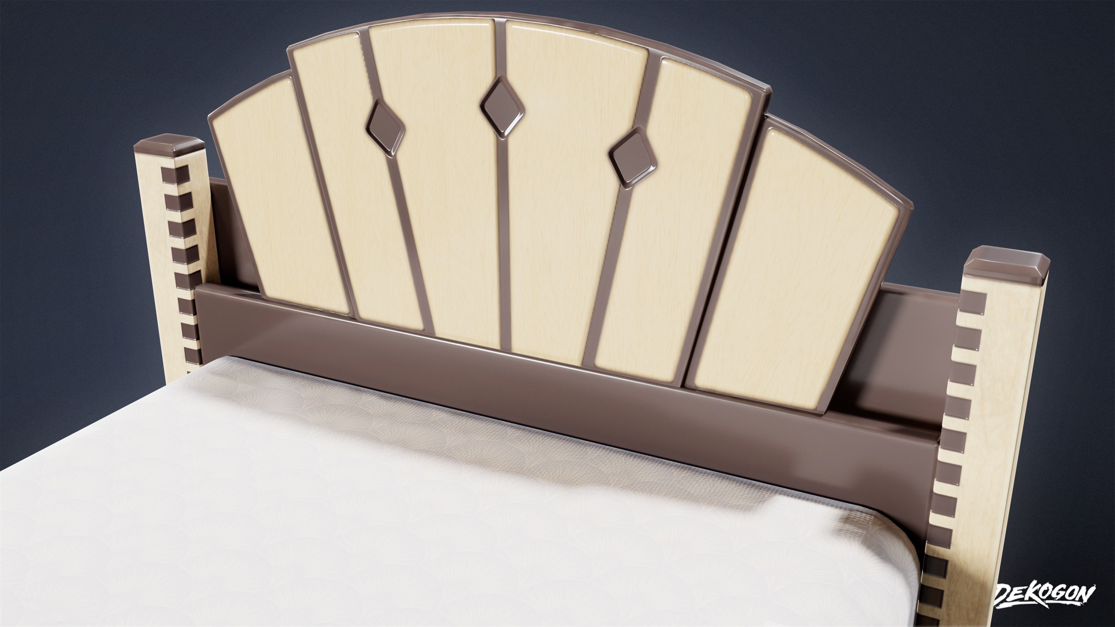 ART DECO - Bed 01 - LOW POLY Low-poly 3D model_7