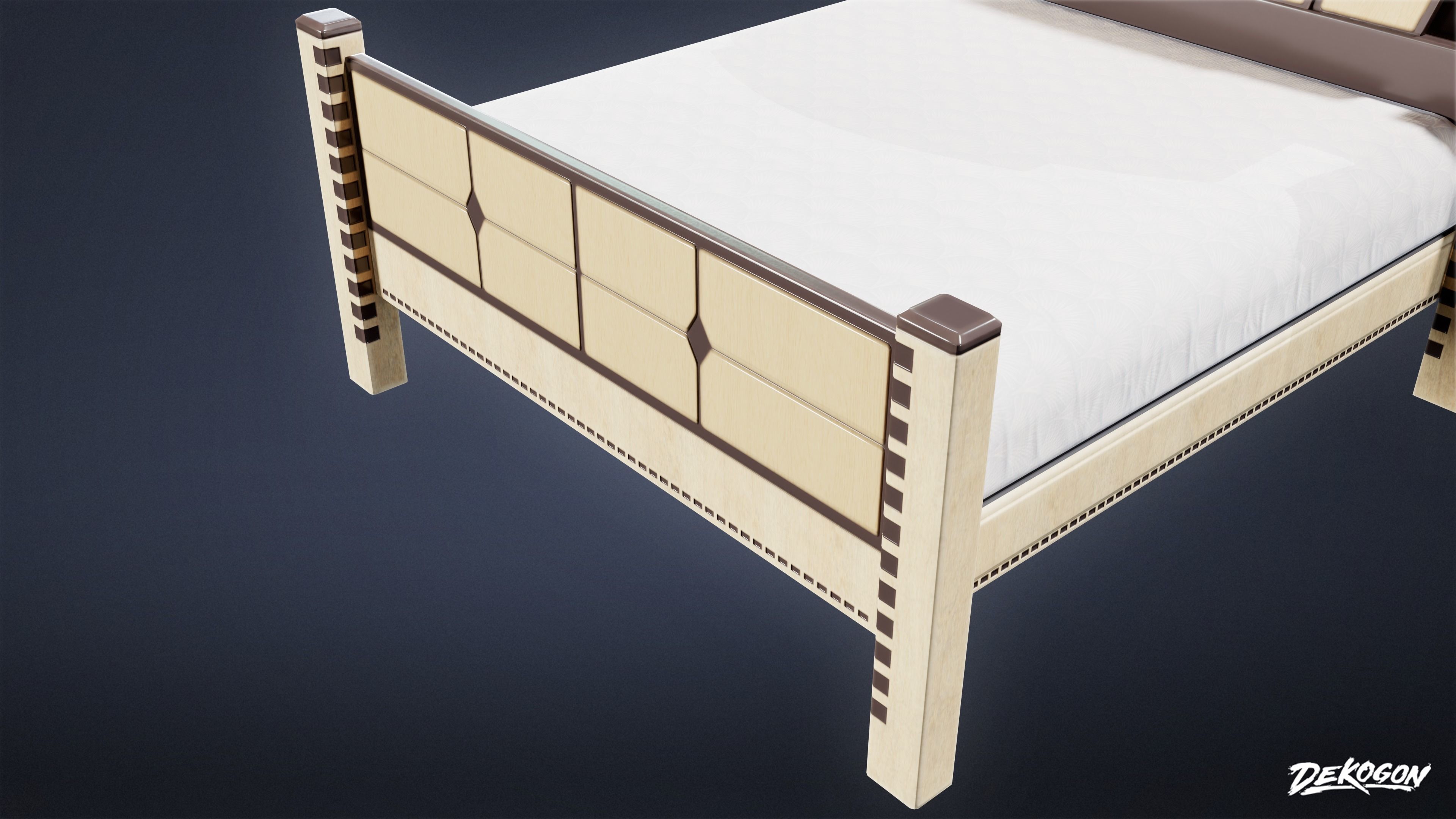 ART DECO - Bed 01 - LOW POLY Low-poly 3D model_8