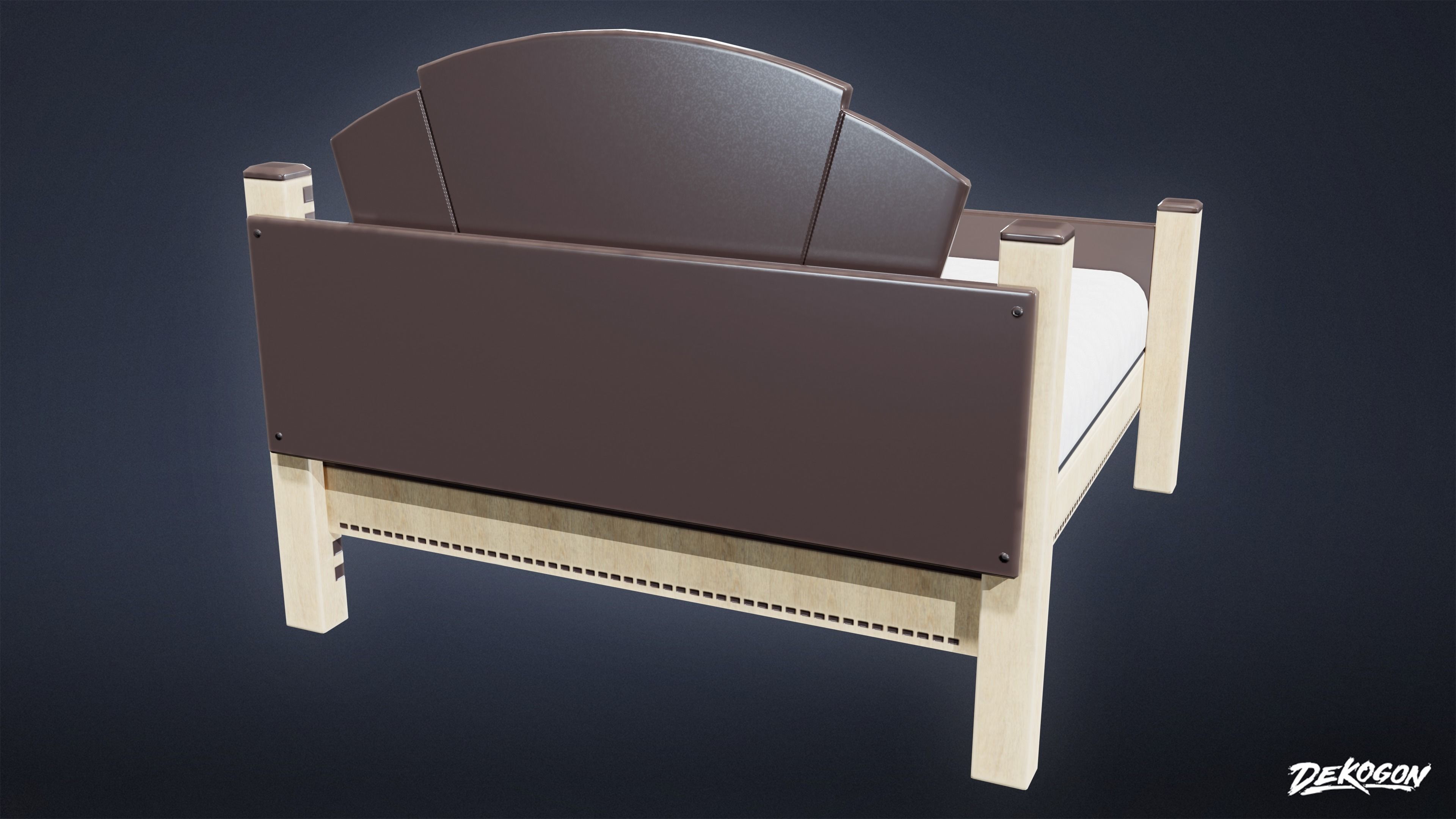 ART DECO - Bed 01 - LOW POLY Low-poly 3D model_4