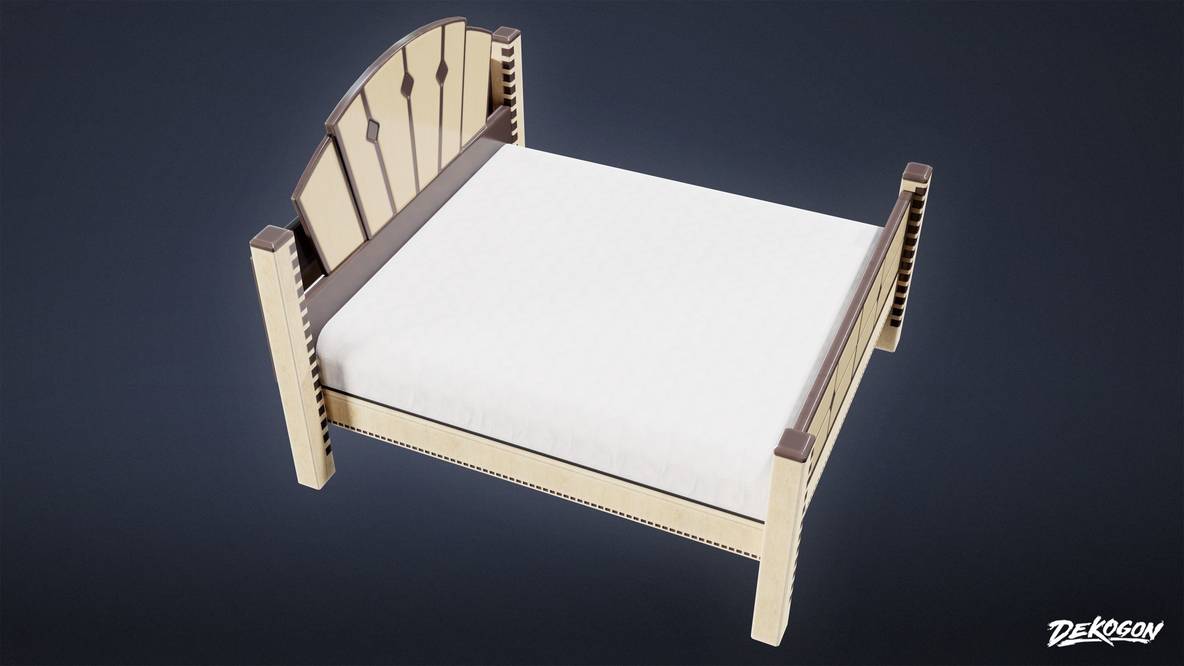 ART DECO - Bed 01 - LOW POLY Low-poly 3D model_5