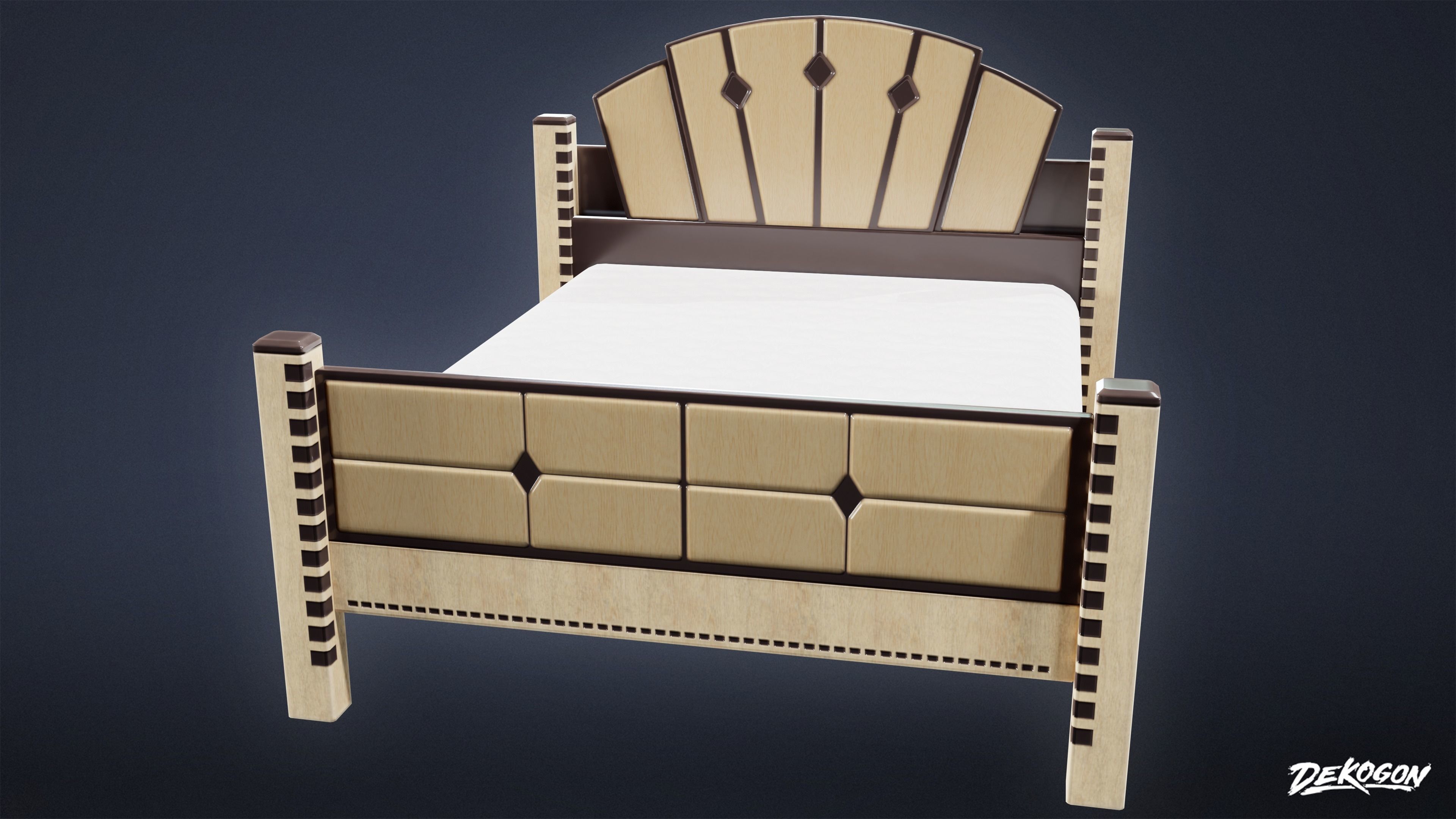 ART DECO - Bed 01 - LOW POLY Low-poly 3D model_3