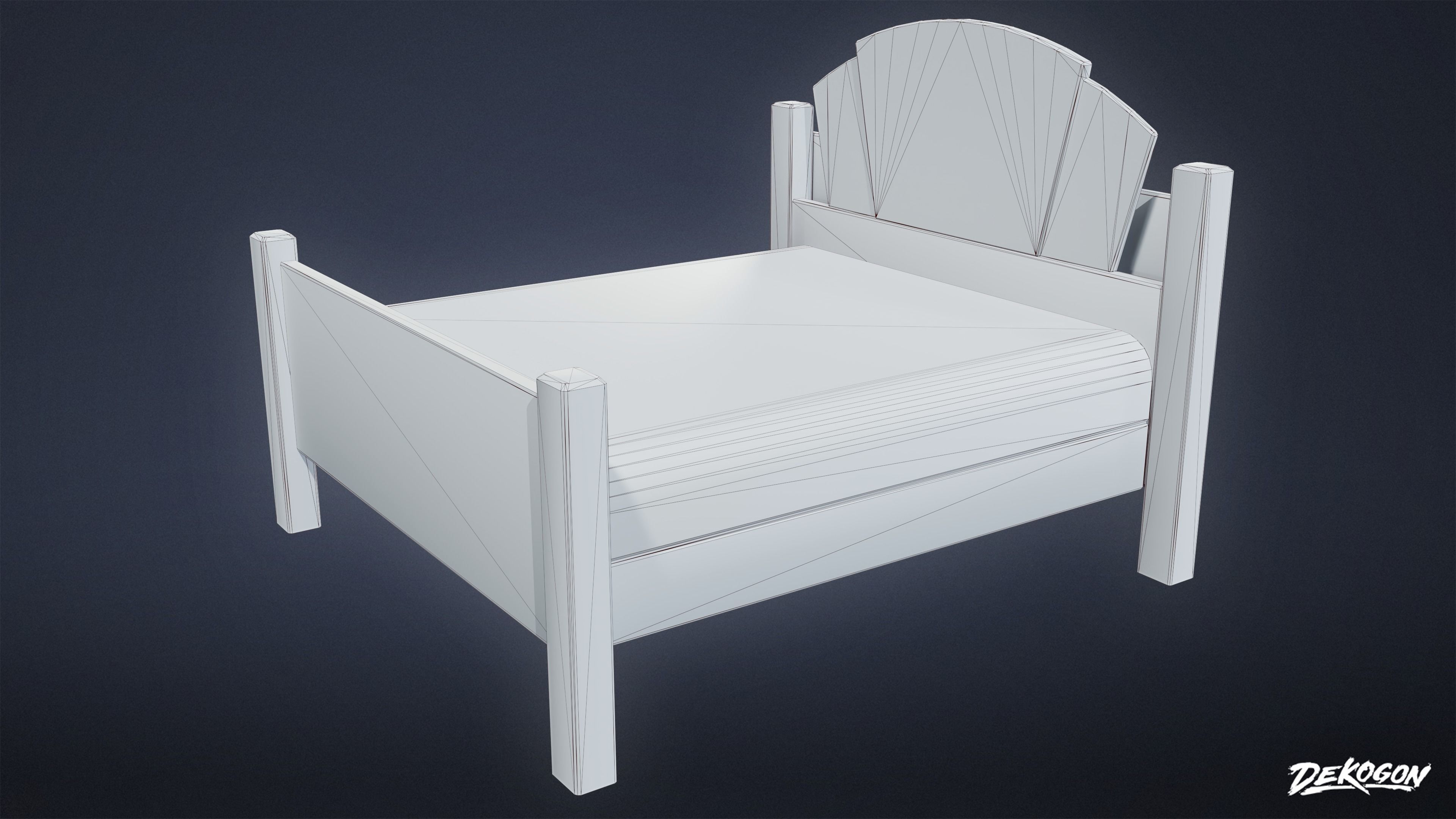 ART DECO - Bed 01 - LOW POLY Low-poly 3D model_1