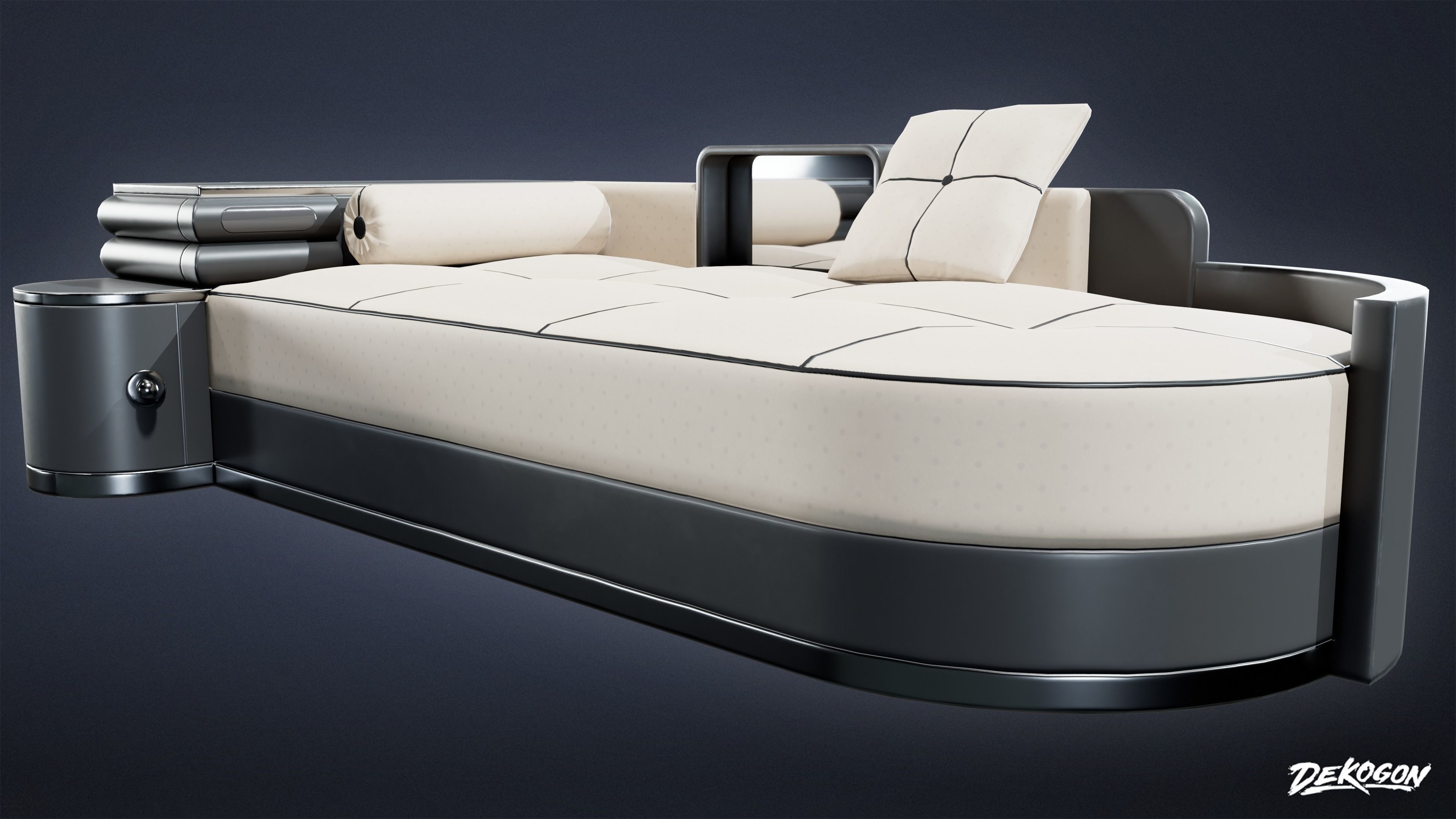 ART DECO - Bed 04 - LOW POLY Low-poly 3D model_7