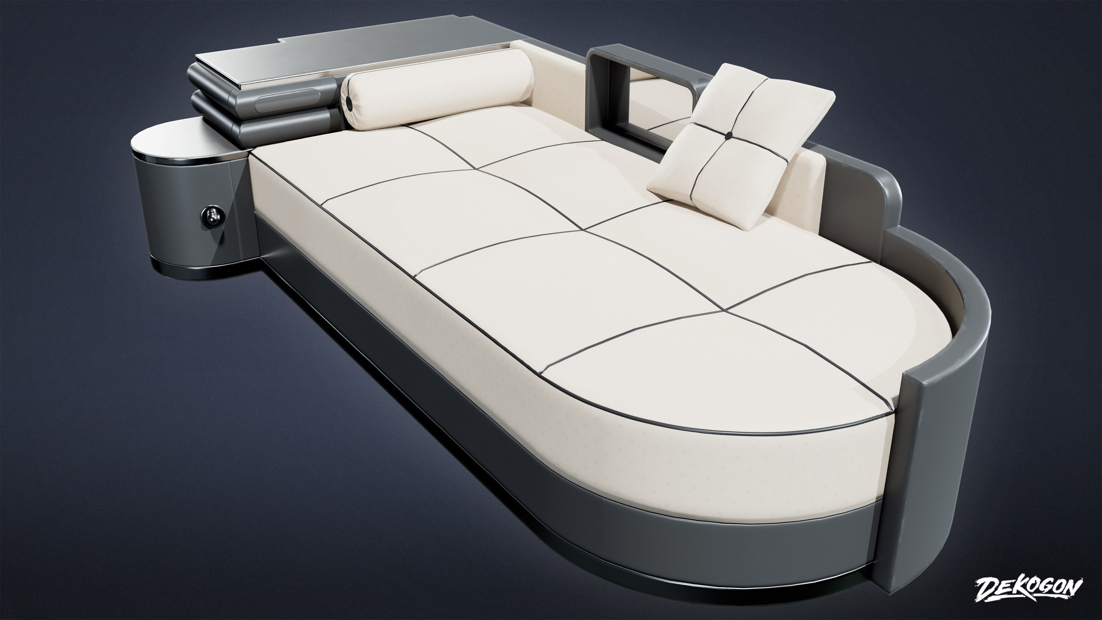 ART DECO - Bed 04 - LOW POLY Low-poly 3D model_5